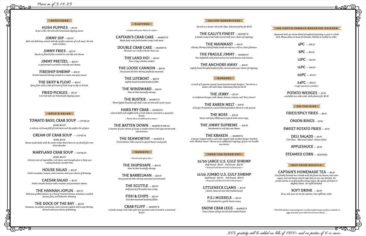 A Page of the Menu With Items in White Color